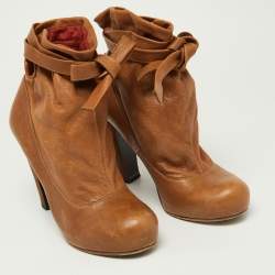 Marc by Marc Jacobs Brown Leather Ankle Wrap Booties Size 38.5