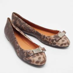 Pre Owned Marc by Marc Jacobs Brown Karung Leather Ballet Flats Size 38.5