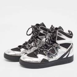 Marc by Marc Jacobs Silver Leather Mesh High Top Sneakers Size 36