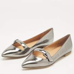 Pre Owned Marc by Marc Jacobs Silver Leather Ballet Flats Size 37.5