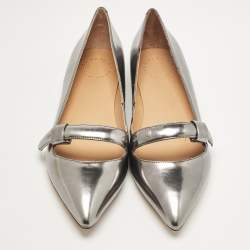 Pre Owned Marc by Marc Jacobs Silver Leather Ballet Flats Size 37.5
