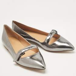 Pre Owned Marc by Marc Jacobs Silver Leather Ballet Flats Size 37.5