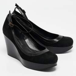 مملوكة مسبقًا Marc by Marc Jacobs Black Leather and Nubuck Leather Wedge Pumps Size 39