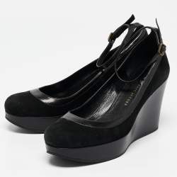 مملوكة مسبقًا Marc by Marc Jacobs Black Leather and Nubuck Leather Wedge Pumps Size 39