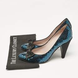 Marc by Marc Jacobs Blue/Black Sequins Block Heel Pumps Size 41