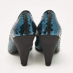 Marc by Marc Jacobs Blue/Black Sequins Block Heel Pumps Size 41