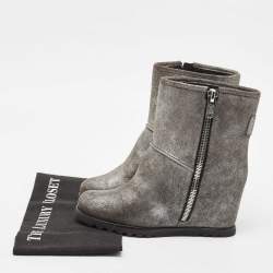 Marc By Marc Jacobs Silver Texture Suede Wedge Ankle Length Boots Size 37
