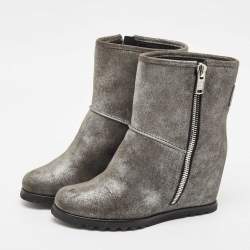 Marc By Marc Jacobs Silver Texture Suede Wedge Ankle Length Boots Size 37