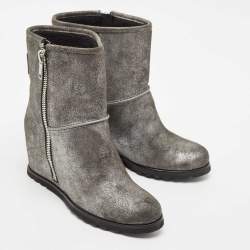 Marc By Marc Jacobs Silver Texture Suede Wedge Ankle Length Boots Size 37