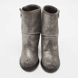 Marc By Marc Jacobs Silver Texture Suede Wedge Ankle Length Boots Size 37