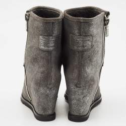 Marc By Marc Jacobs Silver Texture Suede Wedge Ankle Length Boots Size 37