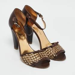Marc by Marc Jacobs Brown/Gold Leather Ankle Strap Sandals Size 37.5