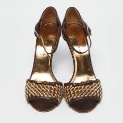 Marc by Marc Jacobs Brown/Gold Leather Ankle Strap Sandals Size 37.5