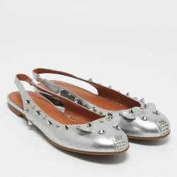 Marc by Marc Jacobs Silver Leather Studded Mouse Slingback Flats Size 37