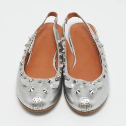 Marc by Marc Jacobs Silver Leather Studded Mouse Slingback Flats Size 37