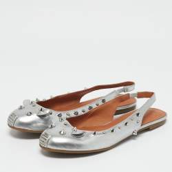 Marc by Marc Jacobs Silver Leather Studded Mouse Slingback Flats Size 37