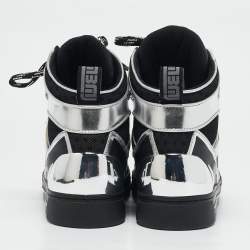 Marc by Marc Jacobs Silver/Black Leather and Fabric High Top Sneakers Size 36