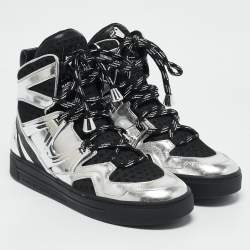 Marc by Marc Jacobs Silver/Black Leather and Fabric High Top Sneakers Size 36