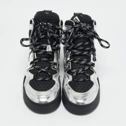 Marc by Marc Jacobs Silver/Black Leather and Fabric High Top Sneakers Size 36