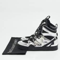 Marc by Marc Jacobs Silver/Black Leather and Fabric High Top Sneakers Size 36