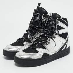 Marc by Marc Jacobs Silver/Black Leather and Fabric High Top Sneakers Size 36