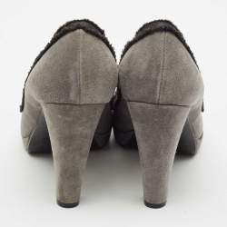 Marc by Marc Jacobs Grey/Black Suede Bow Peep Toe Pumps Size 37