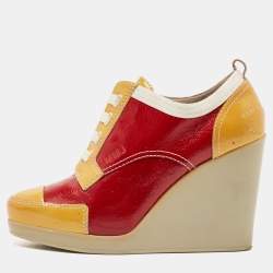 Marc by Marc Jacobs Red/Yellow Patent Leather Wedge Sneakers Size 37
