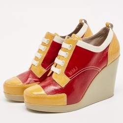 Marc by Marc Jacobs Red/Yellow Patent Leather Wedge Sneakers Size 37