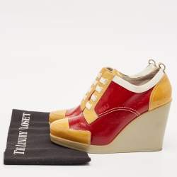 Marc by Marc Jacobs Red/Yellow Patent Leather Wedge Sneakers Size 37