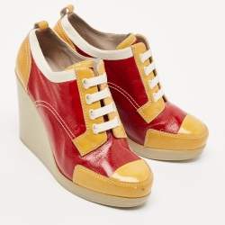 Marc by Marc Jacobs Red/Yellow Patent Leather Wedge Sneakers Size 37
