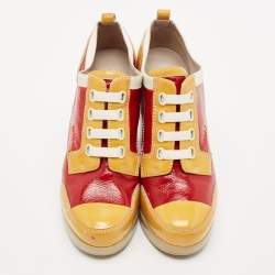 Marc by Marc Jacobs Red/Yellow Patent Leather Wedge Sneakers Size 37