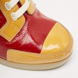 Marc by Marc Jacobs Red/Yellow Patent Leather Wedge Sneakers Size 37