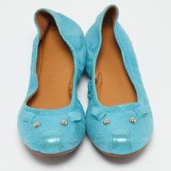 Marc by Marc Jacobs Metallic Blue Texture Suede Scrunch Ballet Flats Size 37