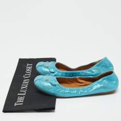 Marc by Marc Jacobs Metallic Blue Texture Suede Scrunch Ballet Flats Size 37
