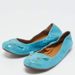Marc by Marc Jacobs Metallic Blue Texture Suede Scrunch Ballet Flats Size 37
