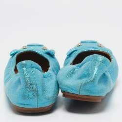 Marc by Marc Jacobs Metallic Blue Texture Suede Scrunch Ballet Flats Size 37