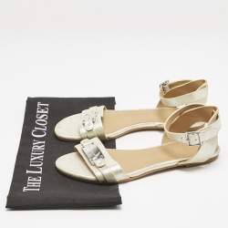 Marc by Marc Jacobs Light Gold Shimmer Leather Ankle Strap Flat Sandals Size 36
