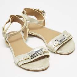 Marc by Marc Jacobs Light Gold Shimmer Leather Ankle Strap Flat Sandals Size 36