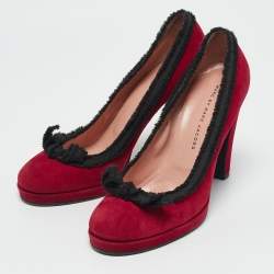 Marc by Marc Jacobs Red/Black Suede Bow Peep Toe Pumps Size 38