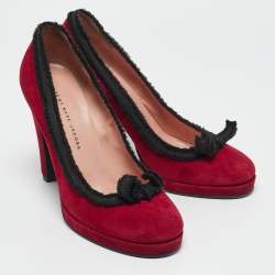 Marc by Marc Jacobs Red/Black Suede Bow Peep Toe Pumps Size 38
