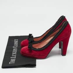 Marc by Marc Jacobs Red/Black Suede Bow Peep Toe Pumps Size 38
