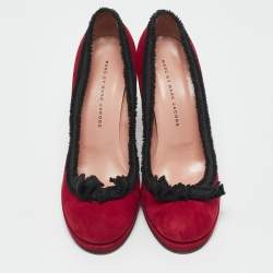Marc by Marc Jacobs Red/Black Suede Bow Peep Toe Pumps Size 38