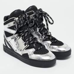Marc by Marc Jacobs Silver/Black Leather and Fabric High Top Sneakers Size 36