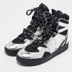 Marc by Marc Jacobs Silver/Black Leather and Fabric High Top Sneakers Size 36