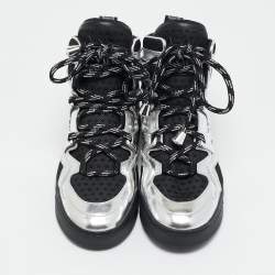 Marc by Marc Jacobs Silver/Black Leather and Fabric High Top Sneakers Size 36
