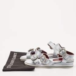 Marc by Marc Jacobs Light Blue Satin Buckle Crystals Embellished Flat Sandals Size 36.5
