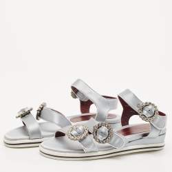 Marc by Marc Jacobs Light Blue Satin Buckle Crystals Embellished Flat Sandals Size 36.5