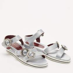Marc by Marc Jacobs Light Blue Satin Buckle Crystals Embellished Flat Sandals Size 36.5