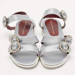 Marc by Marc Jacobs Light Blue Satin Buckle Crystals Embellished Flat Sandals Size 36.5
