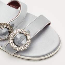 Marc by Marc Jacobs Light Blue Satin Buckle Crystals Embellished Flat Sandals Size 36.5